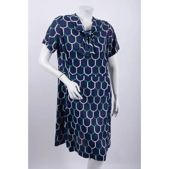 Vintage Dresses & Skirts - Vintage Shift Geometric Dress Women's M/L Tie Neck